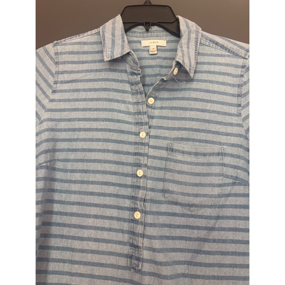 J. Crew Womens Blue Striped Cotton Popover Shirt Size 6 Style 02267 Long Sleeve - Picture 3 of 6